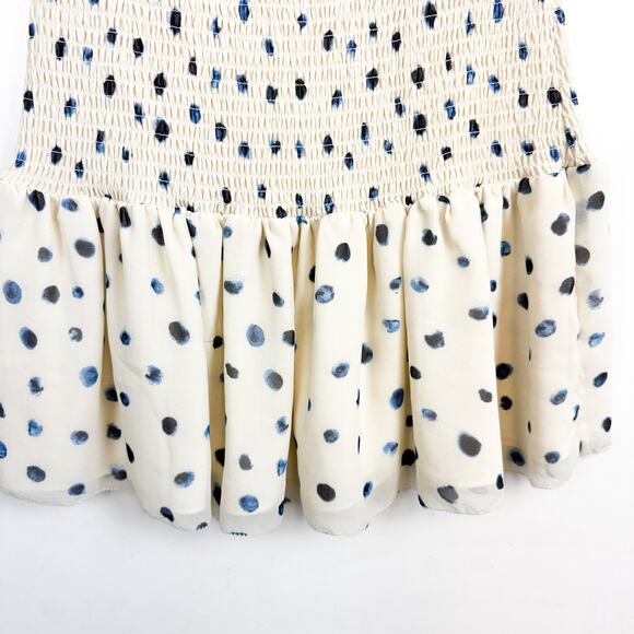 Wilfred Aritzia Eldorado Mini Dress Smocked Cream Navy Polka Dots - S - Picture 4 of 11